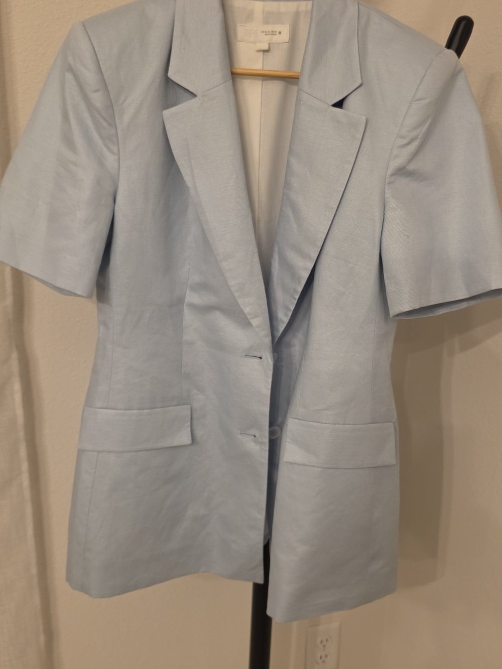 Zara Light Blue Short-Sleeve Single-Button Blazer